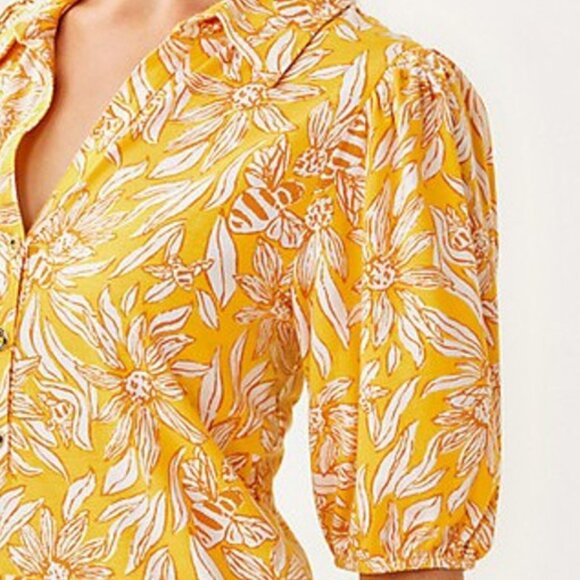 Lilly Pulitzer Bingley Dress Honeycomb Hideaway Yellow Floral Shirt Dress Small - Picture 6 of 10